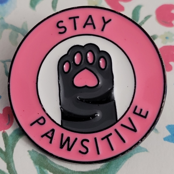 Stay Pawsitive Cat Paw Enamel Pin - Picture 3 of 8
